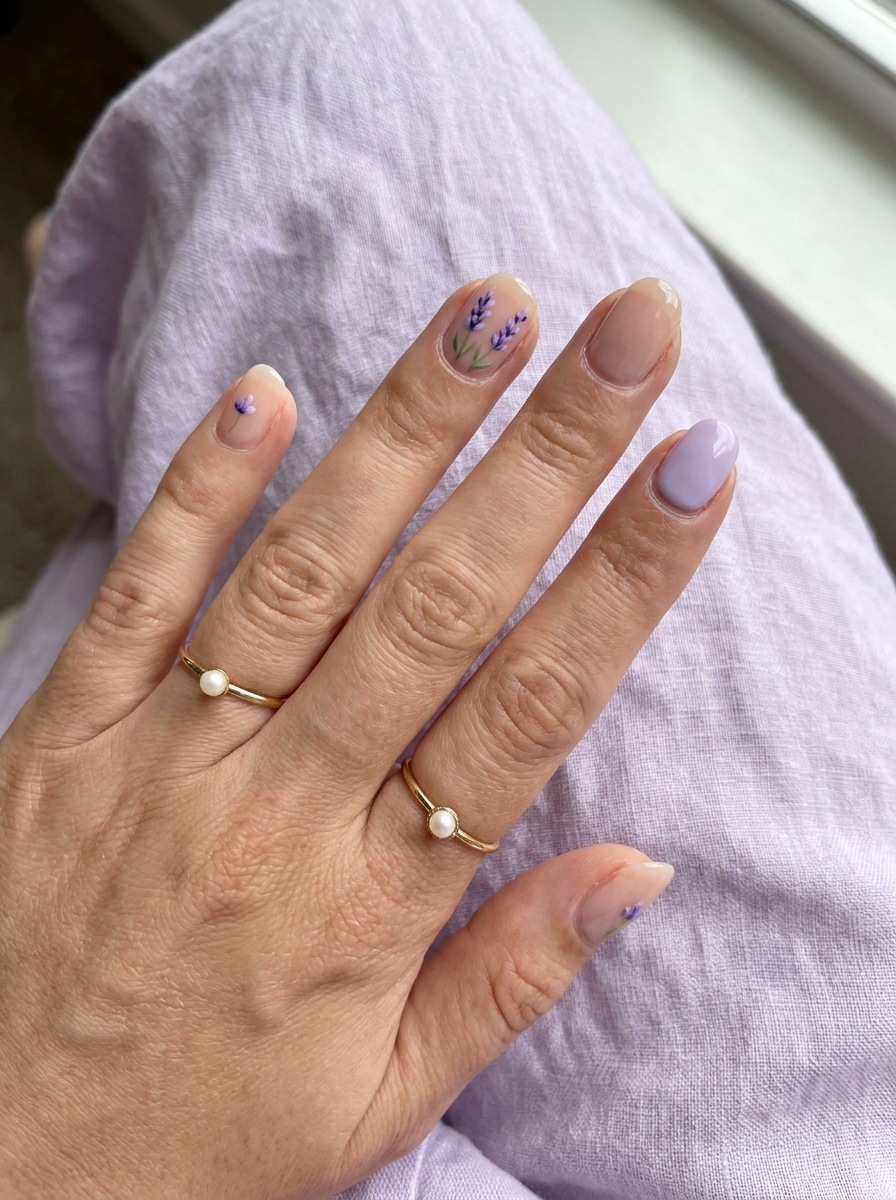 Lavender Flower Nails mit zarten lilafarbenen Blüten